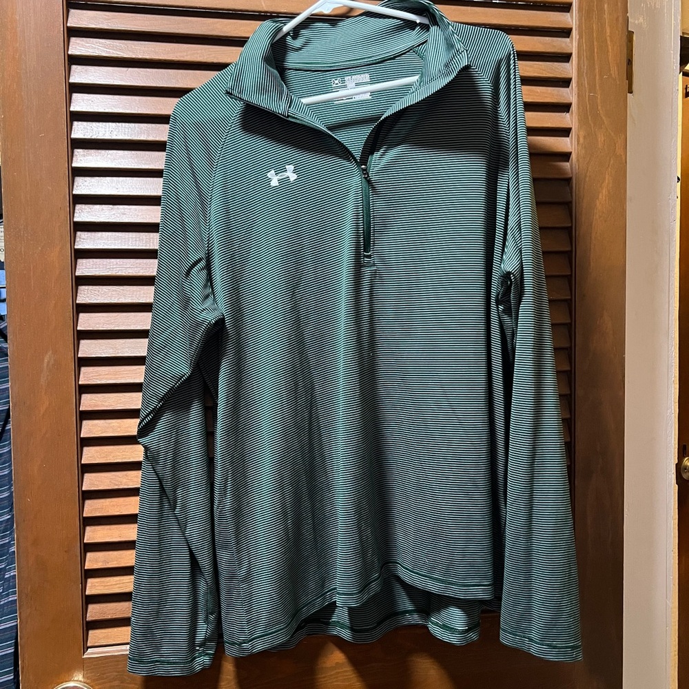 Men’s Under Armour Striped Green Pullover Quarter Zip